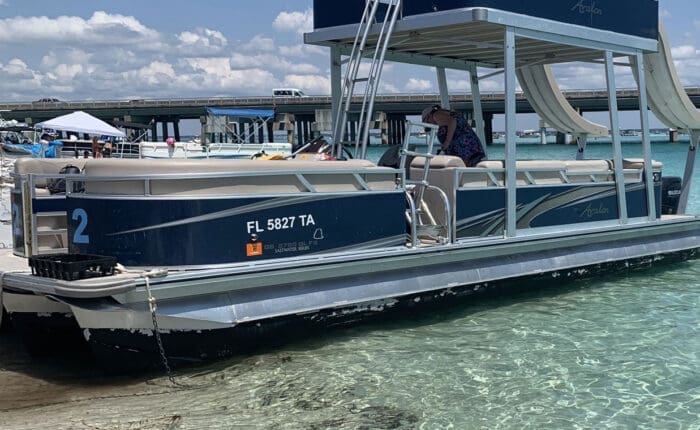 pontoon boat in the water