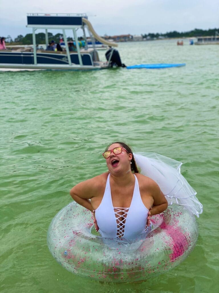 Bride to be in the ocean